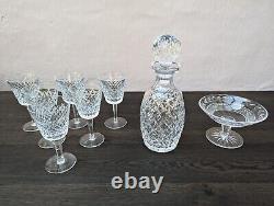 Lot of 6 Waterford Crystal Lismore Stemmed Wine Glasses & Decanter & Nut Dish