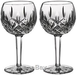 Lovely Pair Irish Waterford Crystal Lismore Balloon Hock Wine Goblets 7 1/2