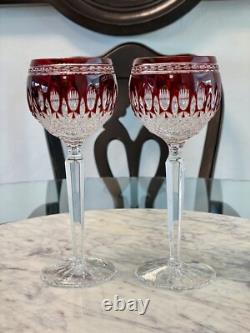 MINT Set Of 2 Waterford Crystal CLARENDON RUBY RED 8 Hock Wine Goblets Glasses