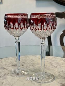 MINT Set Of 2 Waterford Crystal CLARENDON RUBY RED 8 Hock Wine Goblets Glasses