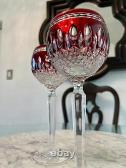 MINT Set Of 2 Waterford Crystal CLARENDON RUBY RED 8 Hock Wine Goblets Glasses
