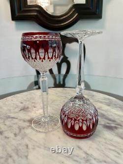 MINT Set Of 2 Waterford Crystal CLARENDON RUBY RED 8 Hock Wine Goblets Glasses