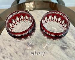 MINT Set Of 2 Waterford Crystal CLARENDON RUBY RED 8 Hock Wine Goblets Glasses