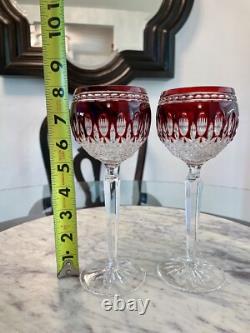 MINT Set Of 2 Waterford Crystal CLARENDON RUBY RED 8 Hock Wine Goblets Glasses