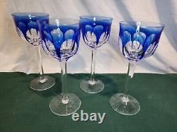 MOSER CRYSTAL MOG11 Hock Wine Glasses, Set of 4, Blue, ALL VERY NICE