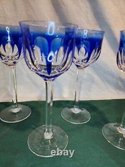 MOSER CRYSTAL MOG11 Hock Wine Glasses, Set of 4, Blue, ALL VERY NICE