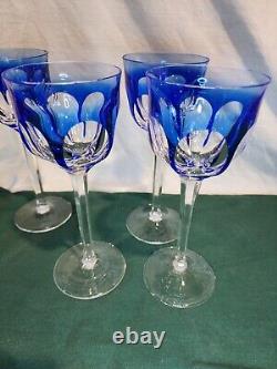 MOSER CRYSTAL MOG11 Hock Wine Glasses, Set of 4, Blue, ALL VERY NICE