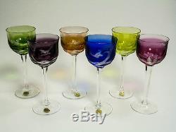 MOSER Crystal MARIENBAD Cut Set of 6 Hock Wine Glasses Cut Birds Range