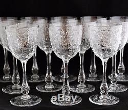 Magnificent Set 12 Antique Brilliant Cut Engraved Crystal Water Wine Goblets
