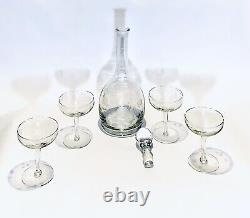 Marvelous Vintage Rose Crystal Wine Decanter With Cover & 4 Crystal Wine Glasses