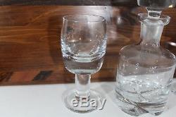 Mid Century Modern Danish Design Krosno Poland Crystal Decanter w 2 Wine Glasses