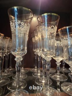 Mikasa Antique Lace Crystal Stemware Set. 7 Water, 8 Wine, 8 Cordials