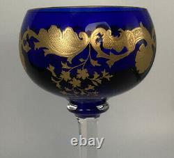 Mint St. Louis Crystal French Massenet 6-3/4 Cobalt Blue Hock Wine Goblet Gold