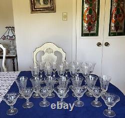 Morgantown MIKADO- Etched Crystal Wine, Water Cocktail, Stem Glasses Large Set