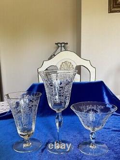 Morgantown MIKADO- Etched Crystal Wine, Water Cocktail, Stem Glasses Large Set