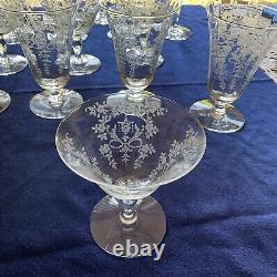 Morgantown MIKADO- Etched Crystal Wine, Water Cocktail, Stem Glasses Large Set