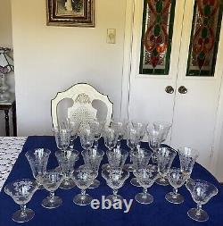 Morgantown MIKADO- Etched Crystal Wine, Water Cocktail, Stem Glasses Large Set