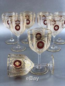 Moser Antique Set of 4 Ruby Red Crystal Wine Goblets Glasses Cross Vintage Rare