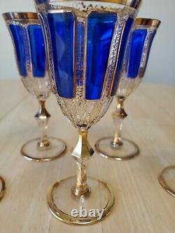 Moser Bohemian Cobalt Wine / Water Glasses Set Of 6