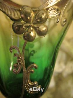 Moser Bohemian Crystal Silver overlaid Art glass Green to clear Goblets 12p