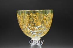 Moser Czech Lobed Hollow Stem Green & Gold Art Glass 6 3/4 Wine Glass