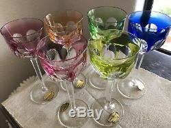 Moser Vintage Crystal Cut Bohemian Art Glasses, Set of 6 multi-colored glasses