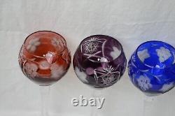 Multi-color French Hock Goblet Crystal Bohemian Wine Glasses Hand Blown set of 4