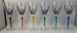 Murano Carnevale Wine Glasses Set Of Six Hand Painted Crystal Wine Glasses