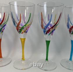 Murano Carnevale Wine Glasses Set Of Six Hand Painted Crystal Wine Glasses