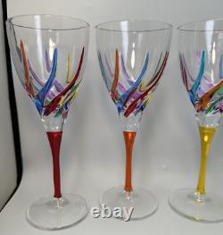 Murano Carnevale Wine Glasses Set Of Six Hand Painted Crystal Wine Glasses