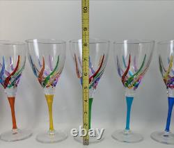 Murano Carnevale Wine Glasses Set Of Six Hand Painted Crystal Wine Glasses