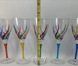 Murano Carnevale Wine Glasses Set Of Six Hand Painted Crystal Wine Glasses