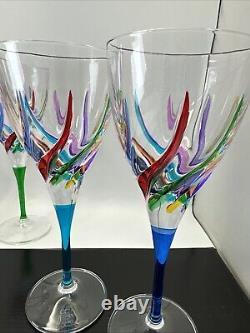 Murano Carnevale Wine Glasses Set Of Six Hand Painted Crystal Wine Glasses