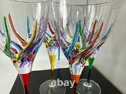 Murano Carnevale Wine Glasses Set Of Six Hand Painted Crystal Wine Glasses