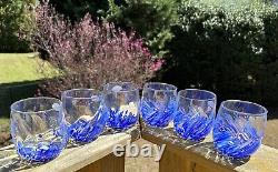 Murano Lowball Stemless Wine Glasses Blue Millefiori Crystal Hand Made Italy New