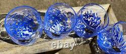 Murano Lowball Stemless Wine Glasses Blue Millefiori Crystal Hand Made Italy New