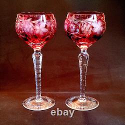 NACHTMANN TRAUB RUBY TALL WINE HOCK GLASSES, Cut Lead Crystal, 8 1/4, 8 Oz, 2PC