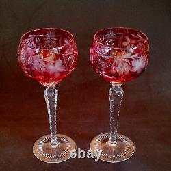 NACHTMANN TRAUB RUBY TALL WINE HOCK GLASSES, Cut Lead Crystal, 8 1/4, 8 Oz, 2PC