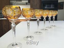 NACHTMANN TRAUBE Cut-to-clear Crystal. AMBER Yellow 8 1/4 Hock Wine SET OF 6