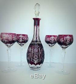 NACHTMANN Traube Amethyst Purple Crystal 15 Wine Decanter and 4 Hock Goblets