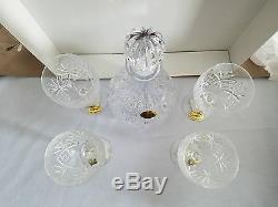 NEW Handmade Block 24% Lead Crystal Wine Whiskey Decanter With 4 Wine Glasses Set