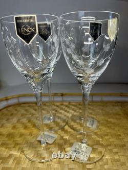 NEW Lenox Fine Crystal Bellina Wine Glasses Etched Floral Sprigs 8oz 8 5/8 Tags