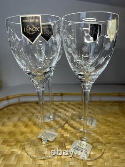 NEW Lenox Fine Crystal Bellina Wine Glasses Etched Floral Sprigs 8oz 8 5/8 Tags