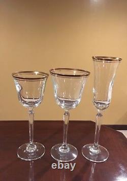 NEW Mikasa Crystal Wheaton Gold Trim TS101 8 Champagne 8 Wine Glasses 8 Goblets