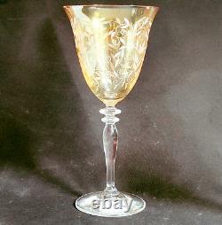 NEW ROGASKA VENETIAN AMBER WINE GLASSES, Etched Lead Crystal, 4PC