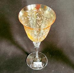 NEW ROGASKA VENETIAN AMBER WINE GLASSES, Etched Lead Crystal, 4PC