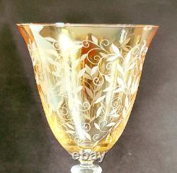 NEW ROGASKA VENETIAN AMBER WINE GLASSES, Etched Lead Crystal, 4PC