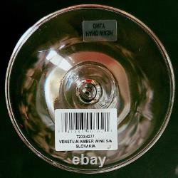 NEW ROGASKA VENETIAN AMBER WINE GLASSES, Etched Lead Crystal, 4PC