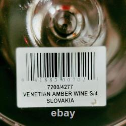 NEW ROGASKA VENETIAN AMBER WINE GLASSES, Etched Lead Crystal, 4PCS SET