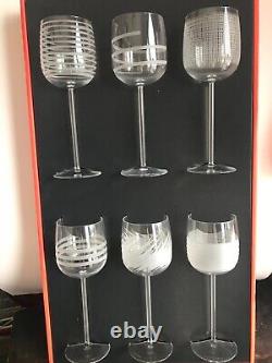 NEW Salviati Crystal Wine Glasses NIB Set of 6 Clear, Etched design